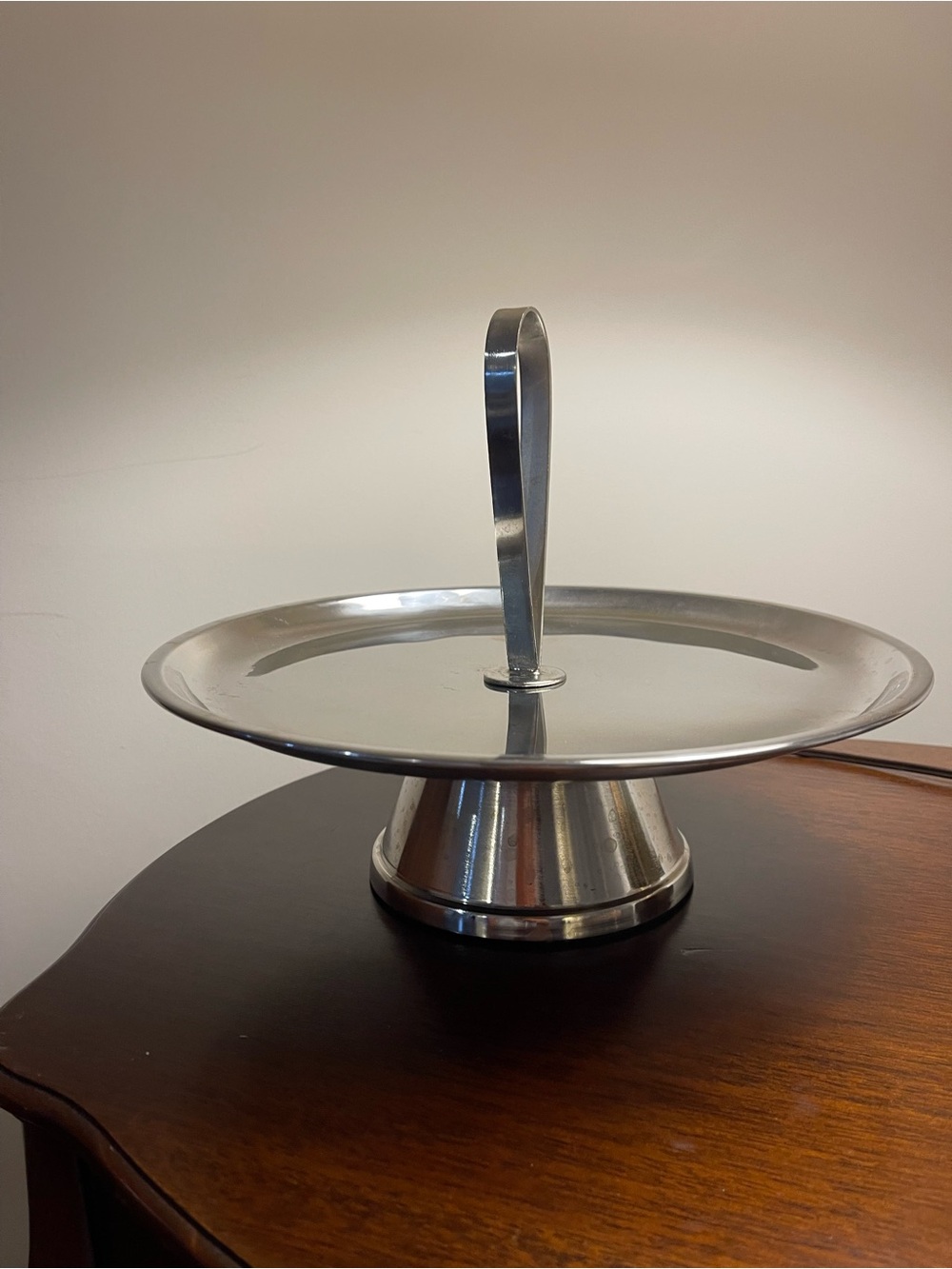 Stainless Steel Two-Tier Serving Stand with Handle - Silver